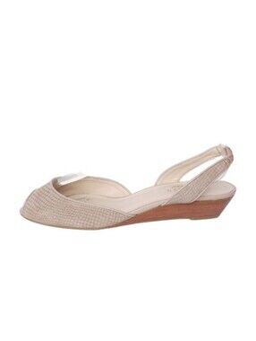 Talbots Sandals Women's 9 B Cream Leather Wedge Peep Toe Snakeskin Print Shoes
